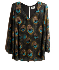 Show Me Your Mumu Top  Womens V Neck Peacock Artsy Long Sleeve Chiffon Lined S