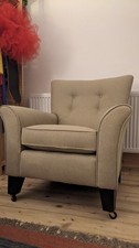 100% Cotton Armchair Wooden Legs Padded Chair Upholstered Living Room Sofa Chair