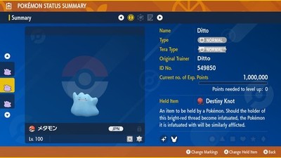 SHINY Japanese DITTO 6IV w/ Destiny Knot Pokemon Scarlet Violet HOME compatible