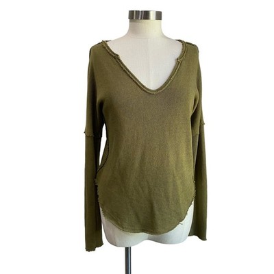 We The Free Come Get It V Neck Cotton Blend Top Adventurer Green Boho M