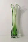 Vintage Murano Swung Vase 10 7/8"H Glass Green 4-Finger Stretch Sommerso MCM