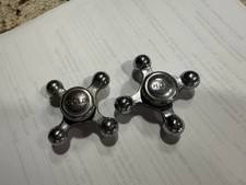 Vintage Chrome Cross shaped HOT COLD Faucet Handles 2" w 1" deep