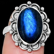 Blue Fire Labradorite - Madagascar 925 Sterling Silver Ring s.8.5 Jewelry R-1092