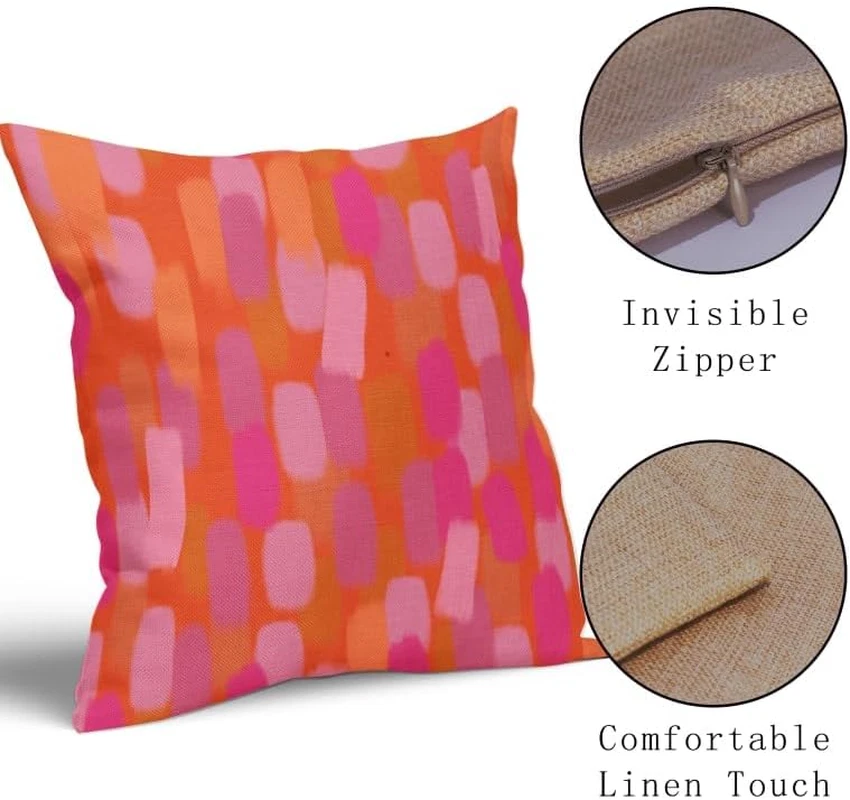 Preppy Pink Orange Pillow Covers 16X16 Inch Hot Pink Retro 70S Abstract Brush Ae - Image 3 of 4