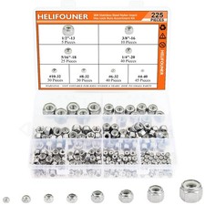 225 Pieces 8 Sizes Nylon Insert Hex Lock Nut Assortment Kit 304 Stainless Steel