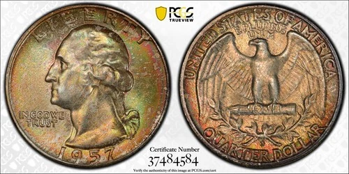1957 D Washington Quarter   PCGS MS 66   Beautifully Toned & Razor Sharp