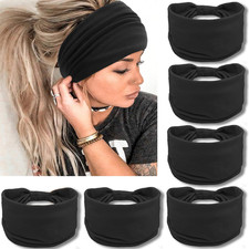 6 Pack Wide Knotted Headbands for Women Black Turbans Hair Accessories