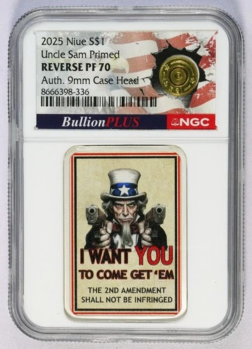 2025 Niue 1 oz Silver Uncle Sam Primed NGC Reverse Proof PF70 Auth. 9mm Case
