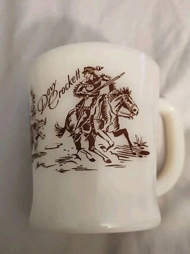 Davy Crockett Fire King Oven Ware Milk Glass Cup/Mug Vintage
