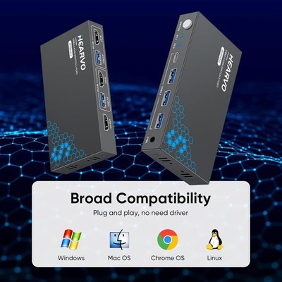 USB 3.0 HDMI KVM Switch 1 Monitors 2 Computers, 4K@60Hz with EDID Adaptive