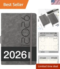 Weekly & Monthly Planner 2026 - Sturdy Grey Faux Leather Design, 5.75" x 8.25"