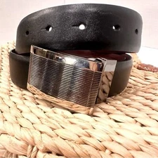 Mens Black Silver Leather Fashion Belt 45" Casual Dressy
