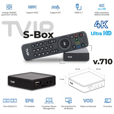TVIP S-Box v.710 IPTV 4K UHD HEVC Android 11 Multimedia Streamer HDR LAN schwarz