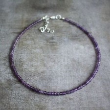 Natural 4mm Amethyst Beaded Purple Stone Choker Healing Crystal Necklace 18"