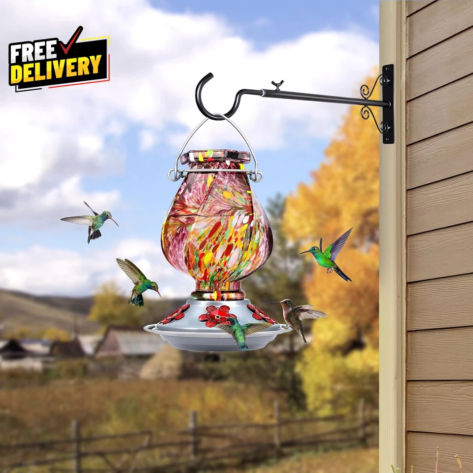 Alimentador para colibríes de vidrio soplado a mano Alimentador para colgar al aire libre... Foto 4 de 4