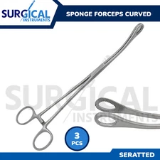 3 Pcs Foerster Sponge Forceps 9.50" Curved Surgical Veterinary German Grade