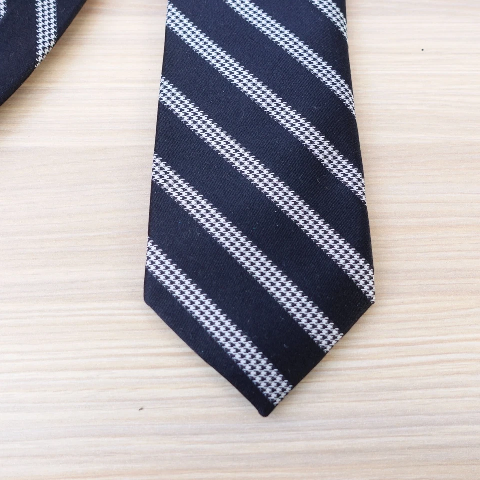Houndstooth Stripe Neck Tie Mens Black Woven Silk Wedding Inky Suit BLACK BROWN - Image 3 of 4
