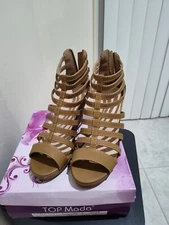 Top Moda -Women's Wedgie Sandals, Beige 6.5