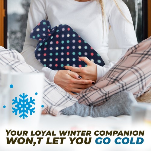 2x Hot Water Bottle With Fleece Cover 2L Natural Rubber Large Soft Winter Warmer - Picture 5 of 58
