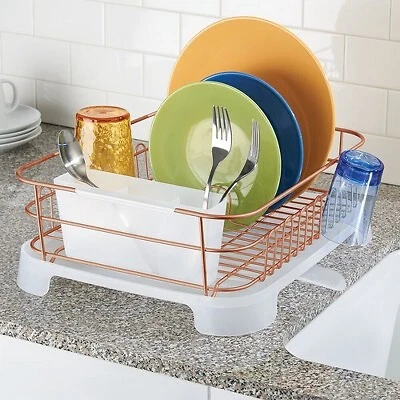 mDesign Alloy Steel Sink Dish Drying Rack Holder with Swivel Spout Copper Clear
