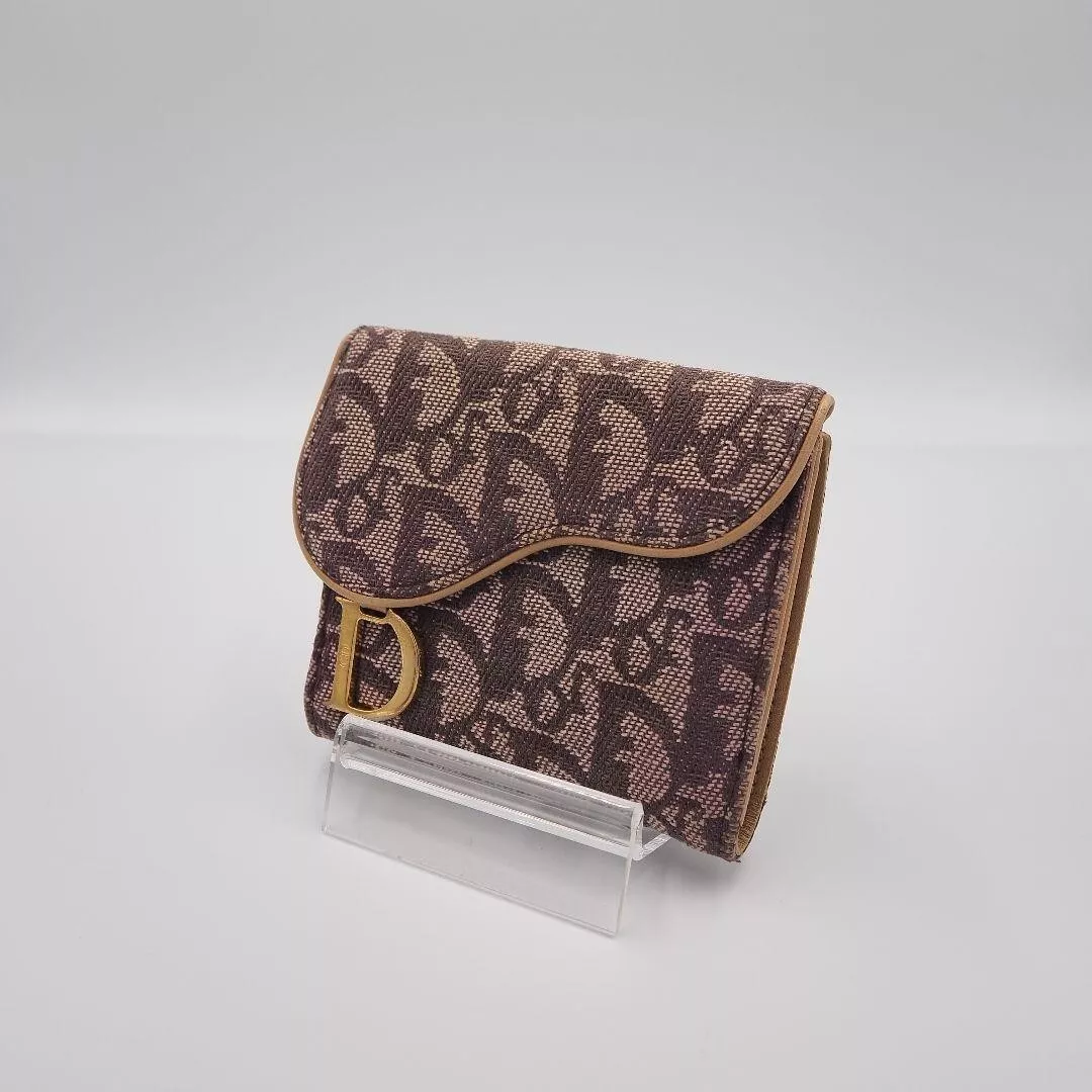 Portefeuille pliable Cristian Dior trotteur toile jacquard vin rouge authentique occasion