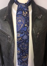 SZALIKI SUPERNOVA Niebiesko-brązowe Tonal Paisley Jedwabny Skośny Mod Szalik lata 60. Liam Oasis