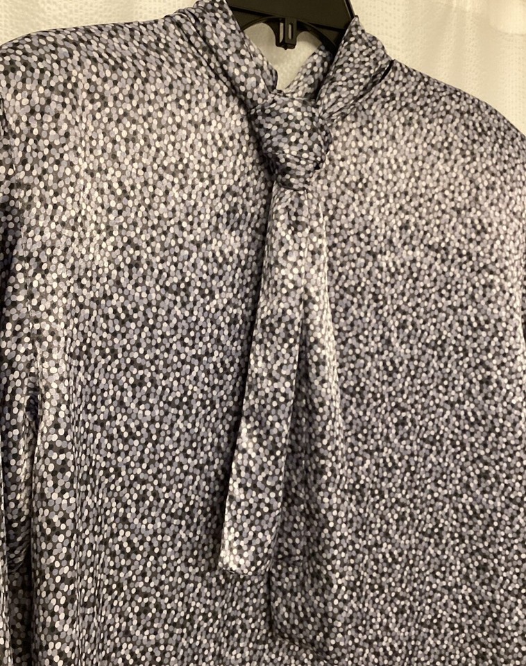 Vtg EvanPiccone Polka Dot Satin Blouse With Bow Size 14 Office