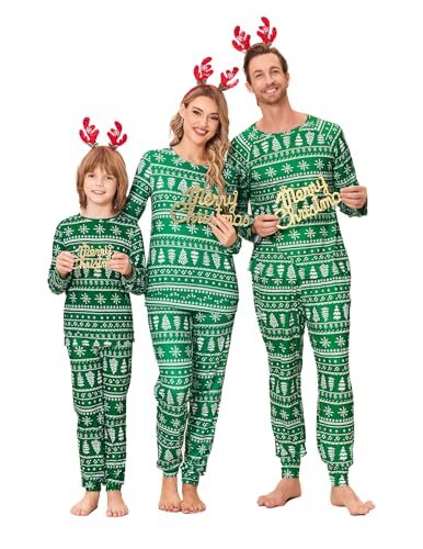 Matching Christmas Family Pajamas Sets Couples X-mas Medium Women Green Tree2