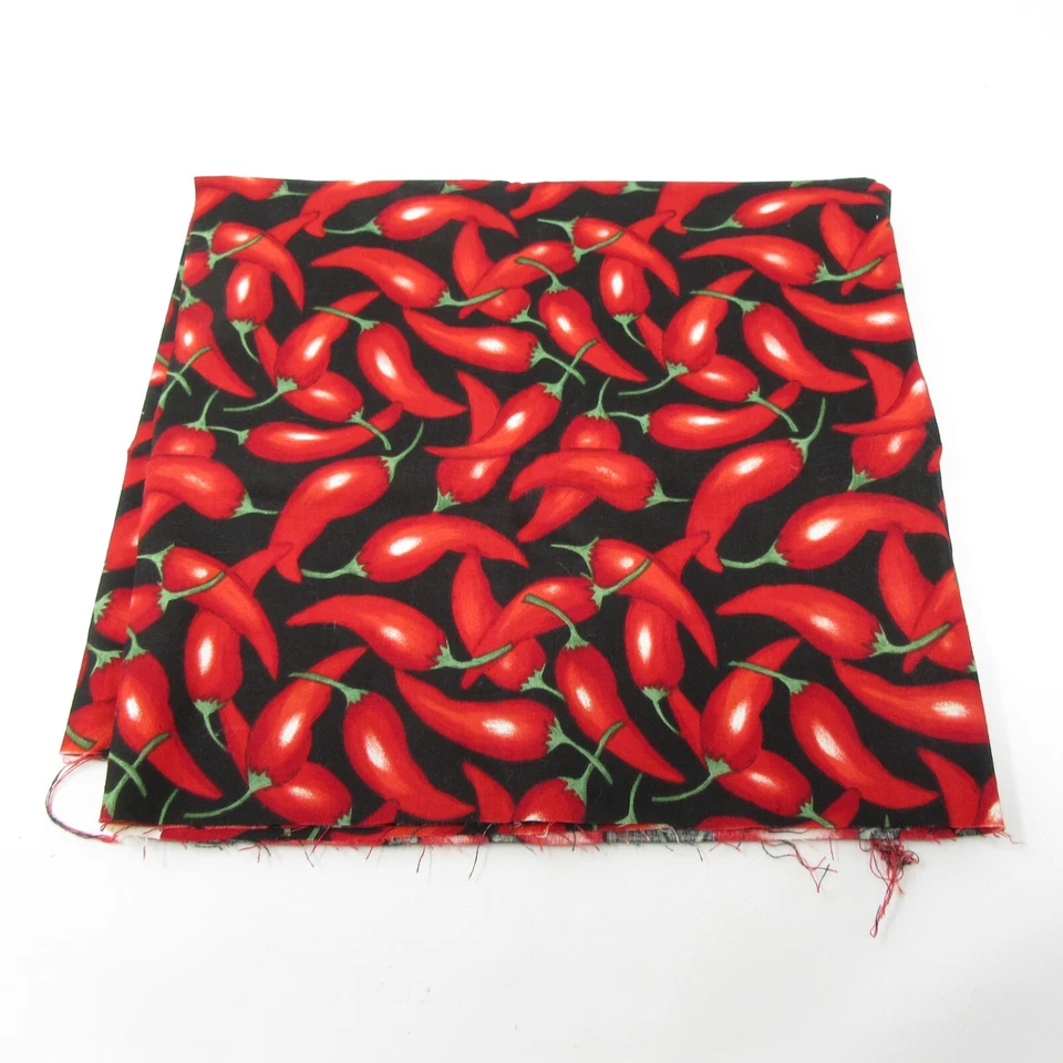 Robert Kaufman Red Chili Pepper Fabric Black & Red 20" x 45" Vintage 1990s #1329 - Image 4 of 4