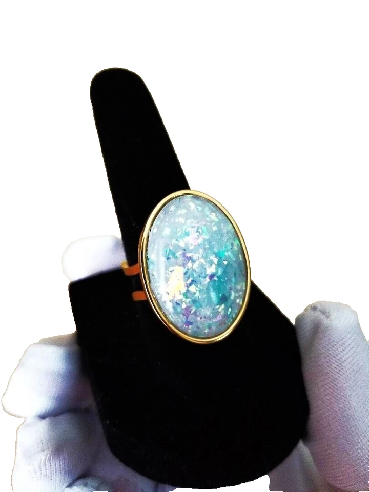 Кольцо с белым опалом из смолы огненный опал кольцо 18 x 25 мм из нержавеющей стали 18 карат, GP - Изображение 3 из 4