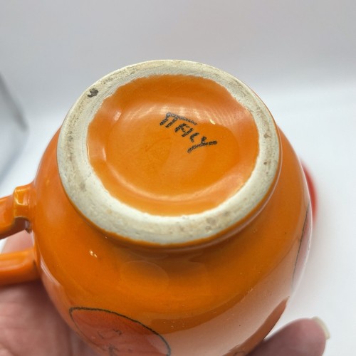 Raymor Italy Pottery MCM Orange Red Fruit Leaf Leaves Tea Coffee Cup Saucer - Picture 8 of 13