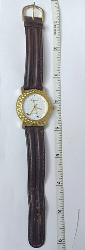 Men Jan Leslie Watch Golf Theme Gold Gold Case Brown Band White Face Vintage - Picture 4 of 12