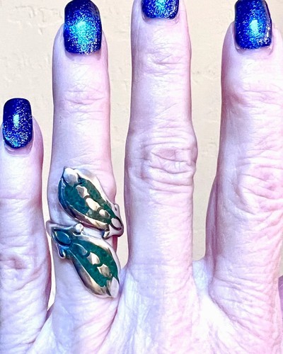 Wonderful Vintage Mexico Artisan & Eagle Stamp Sterling Silver Inlay Wrap Ring