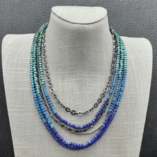 Stella & Dot Multi Strand Blue Green Beaded Necklace Layered Chain Statement
