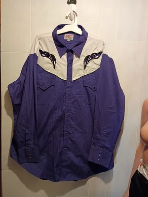 Men's ELY Diamond Western Pearl Snap Embroidered Yoke Shirt Purple 2XL/3XL