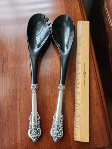 Grande Baroque Salad Serving Set Plastic Bowls Wallace Sterling Silver Handles