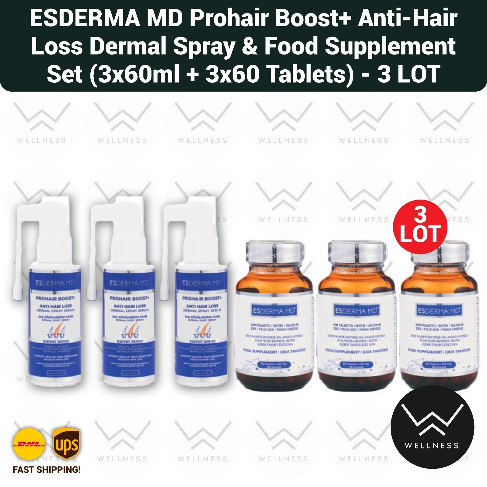 Esderma MD Prohair Boost+ Anti Hair Loss Spray Serum+ Hair Vitamin Set - 3LOT