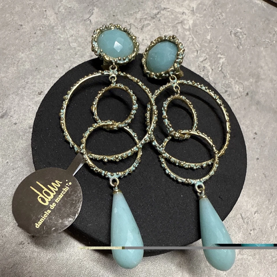 Pendientes de clip de péndulo DANIELA DE MARCHI en latón Portofino y amazonita nuevos con etiquetas Foto 2 de 4