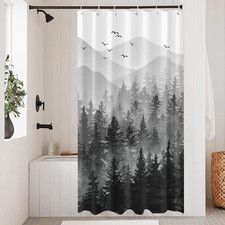 Stall Small Black and White Misty Forest Shower Curtain Ombre Gray Grey Mount
