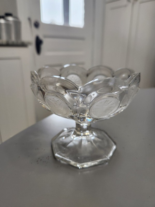 Vintage Fostoria Coin Dot Glass Clear Footed Candy Dish