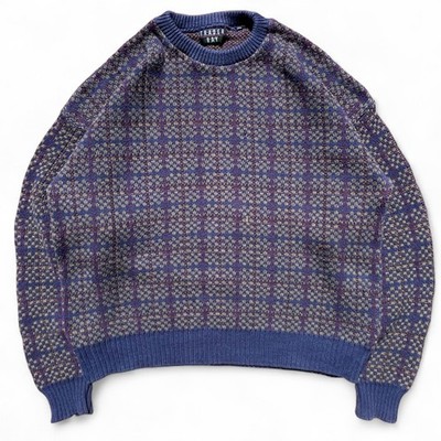 Vintage 90s Trader Bay Squares Geometric Pattern Knit Sweater Fall Academia XL