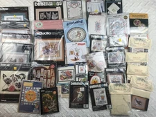 37 Vtg kits Janlynn Bucilla Dimensions Lavender Lace counted cross stitch printe