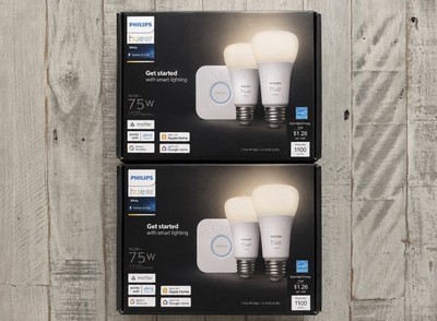 Philips Hue 2 pack of 2 A19 LED Starter Kit with Bridge White: Energy Star