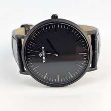 Men's Minimalistic Analog Watch 41MM Black Dial Black Leather Bands New Battery