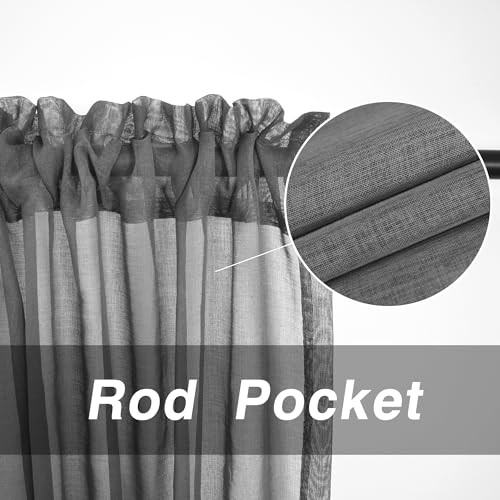 Dack Grey Sheer Tiers Curtains Set Semi Light Filtering Rod Pocket Short - Picture 3 of 6