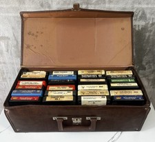 Untested Vintage Lot Of 24 8 Track Cassette Tapes Leather Case country folk USA