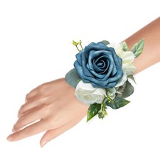 Artificial Roses Wrist Corsage Wristlet Wedding Bridesmaid Navy Blue 2 PCS