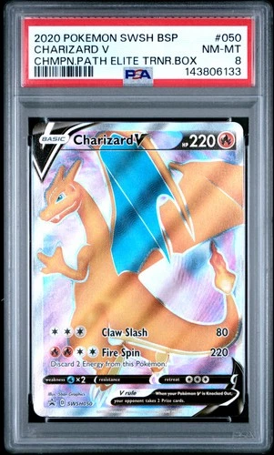 2020 POKEMON SWSH PROMO CHAMPION'S PATH ETB #050 CHARIZARD V PSA 8