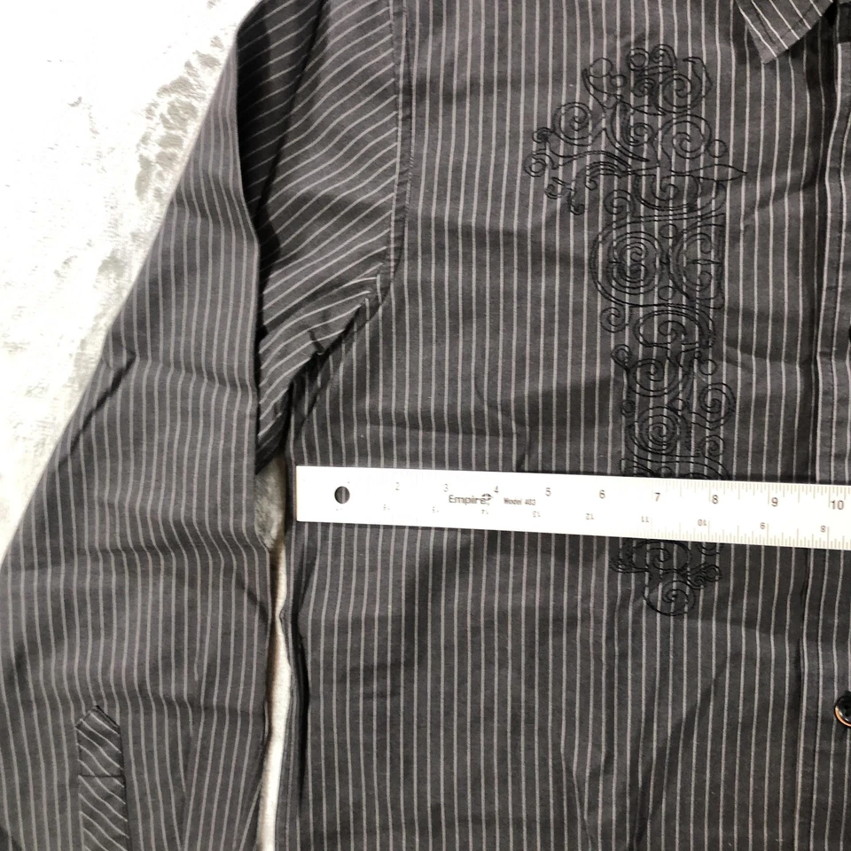 Quiksilver Shirt Mens Medium Black Pinstripe Embroidered Long Sleeve Button Up - Image 2 of 4