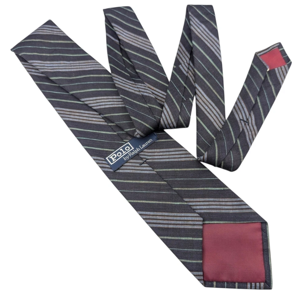 Vestido Polo Ralph Lauren Corbata Para Hombre Ajustado Azul Marrón Rayas Lino Algodón 54.5 2.75 Foto 2 de 4